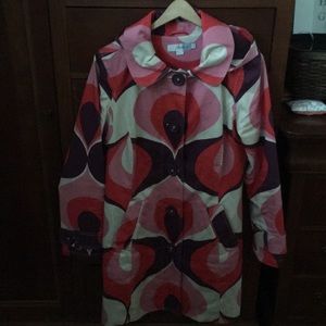 Spring coat, lined with removable hood.